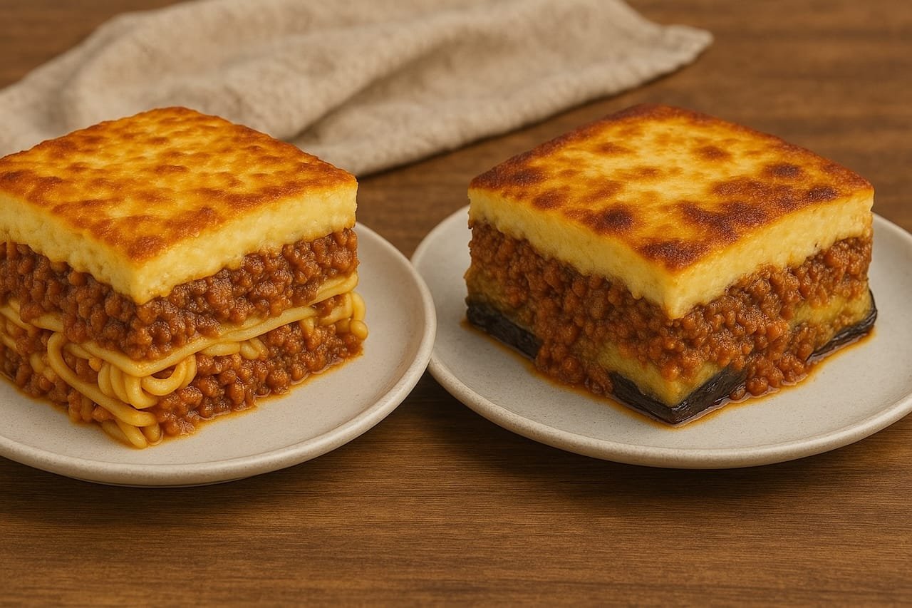 pastitsio vs moussaka Traditional Greek Food